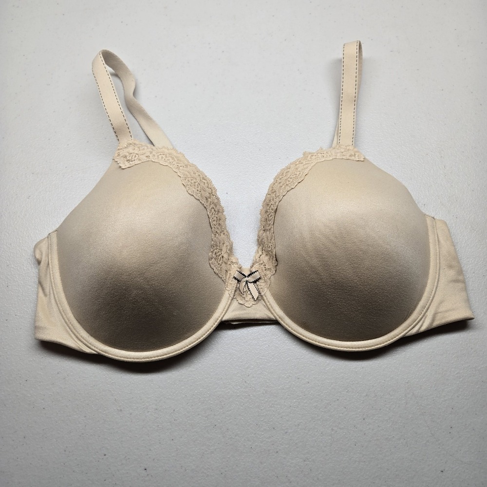 Maidenform Women Bra 40D‎ Beige Comfort Devotion T Shirt Underwired Lace Bow